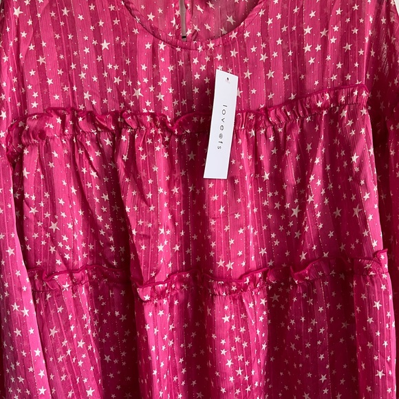 VICI Pink Magenta Shooting Stars Tiered Shimmer Blouse Top Shirt Small 4-6 NWT - Picture 11 of 12